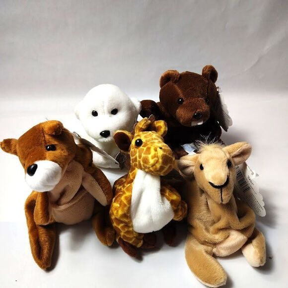 Lot 5 Bean Spouts Small Bean Bag Plush Kangaroo Giraffe Beaver Camel Bear New - Picture 1 of 7